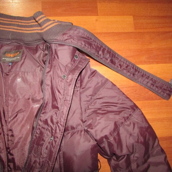 Maroon Brown Down Long Winter Puffer Coat - XL - Picture 9 of 15